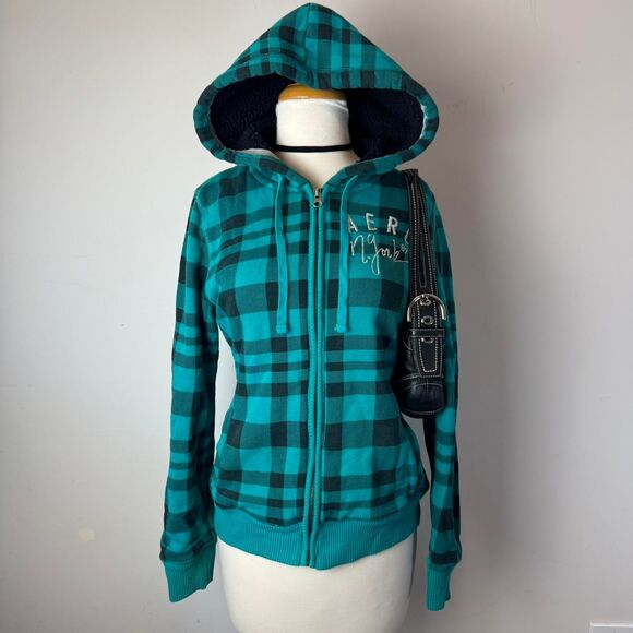 Aéropostale vintage y2k green plaid zip up hoodie - Picture 1 of 7
